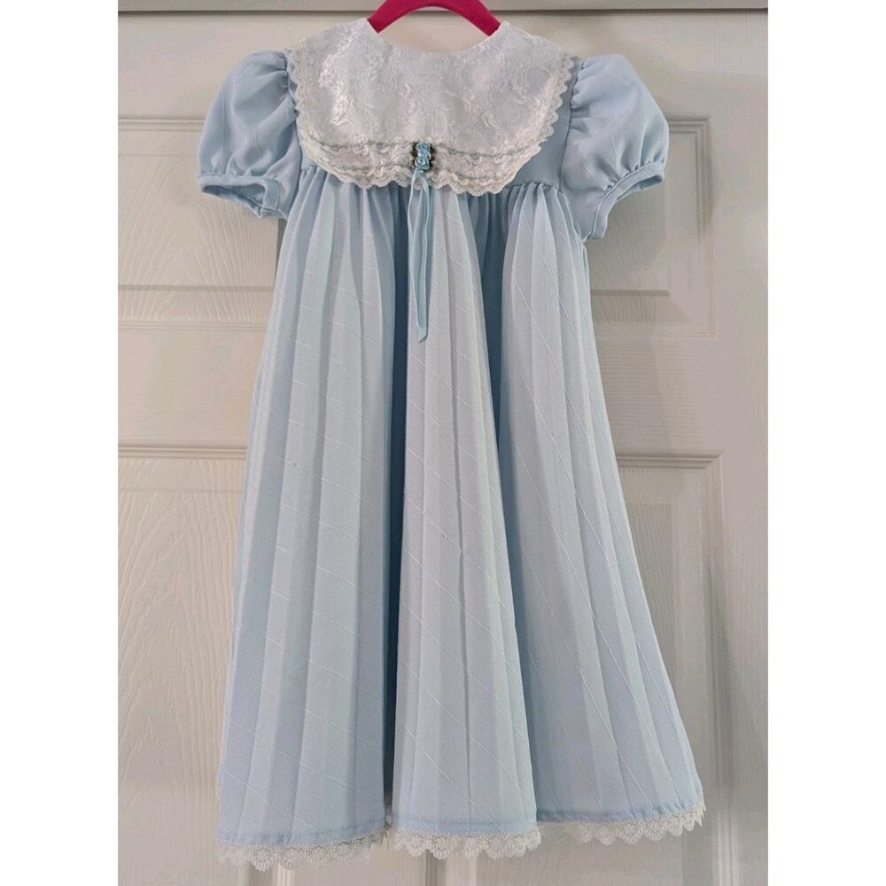 Vintage Youngland Girls Pleated Dress With Lace Bib Collar Sz 5